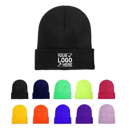 Cuffed Knitted Beanie with Embroidered LOGO