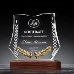 Customized Clear Crystal Award with Wood Base
