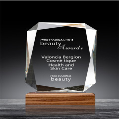Customized Clear Crystal Award with Wood Base