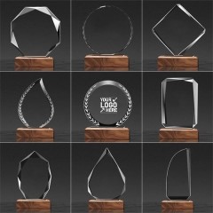 Crystal Trophy With Wood Base