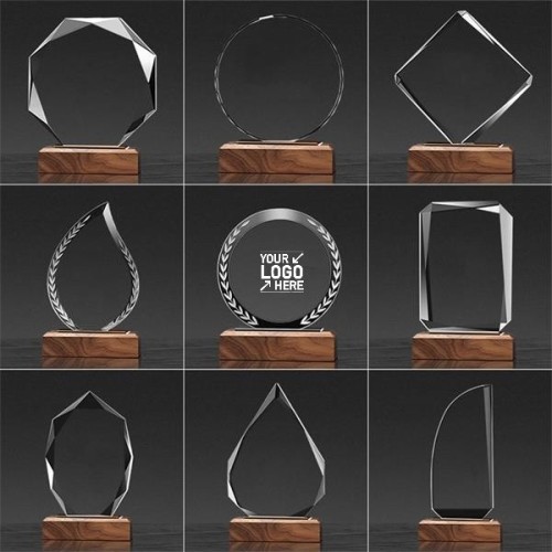 Crystal Trophy With Wood Base