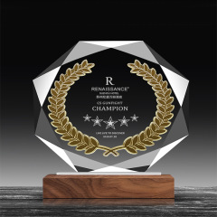 Customized Clear Crystal Award with Wood Base