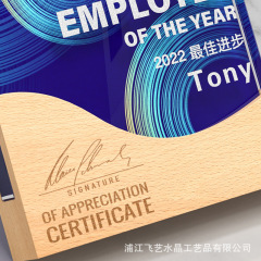 Customized Clear Crystal Award with Wood Base