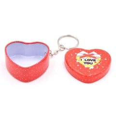 Lovely Small Heart Shaped Tin Box with Key Ring
