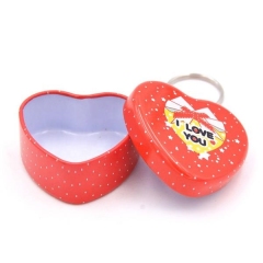 Lovely Small Heart Shaped Tin Box with Key Ring