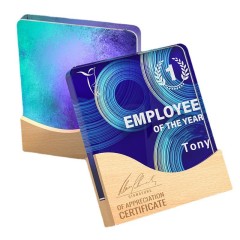 Customized Clear Crystal Award with Wood Base