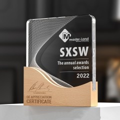 Customized Clear Crystal Award with Wood Base