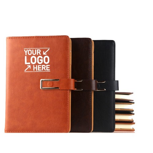 Customized Business PU Notebook with Gold Metal Buckle