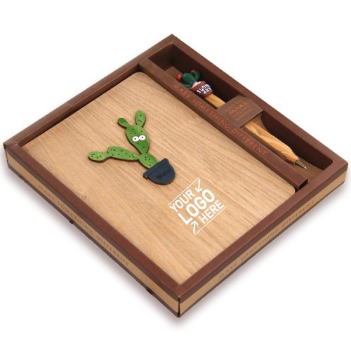 Wooden Cover Notebook With Cute Pen Set