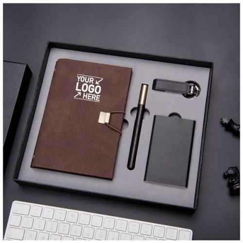4PC Hardcover Leather A5 Notebook With Deluxe Pen Gift Box