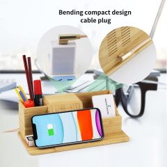 Bamboo Desk Organizer Wireless Charger with Pen Holder