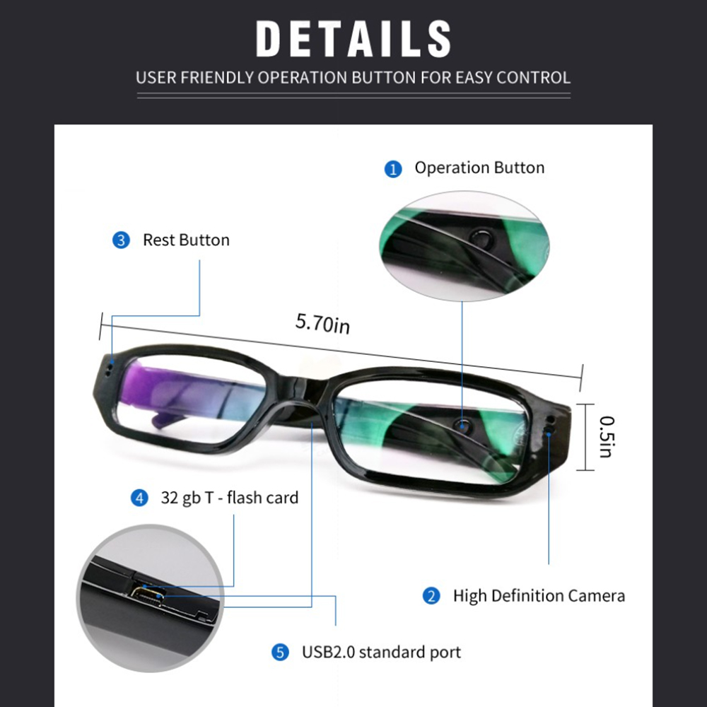 Glasses Hidden Camera | 1080P Mini Camera Wearable Audio Video Recorder  Glasses Camera for Outdoor Driving