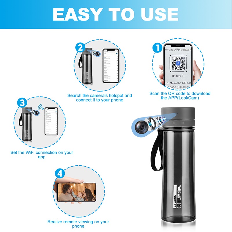 Water Bottle Hidden Spy Camera w/ Motion Detection