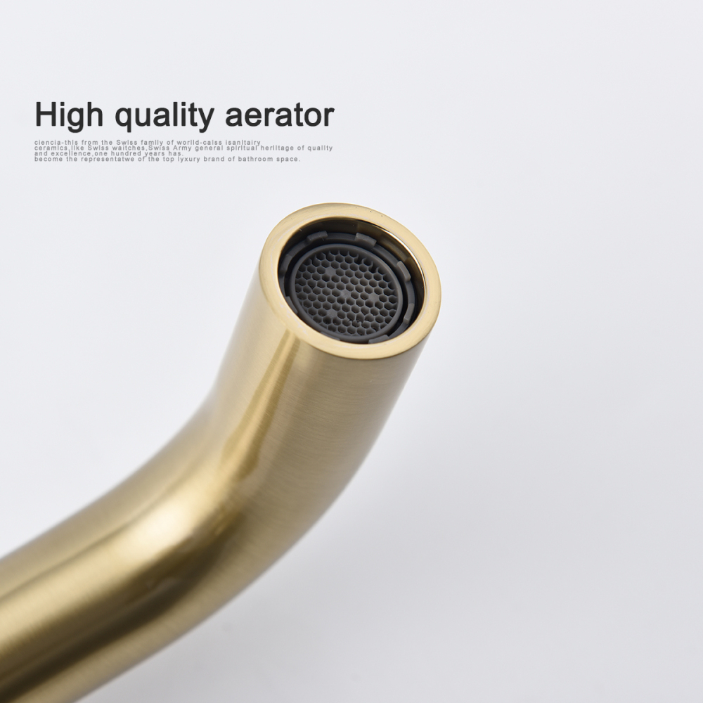 Tecmolog Bathroom Basin Mixer with 360° Swiveling spout, Brass Brushed gold Water Tap with Aerator,Wall Mounted and Concealed sink Faucet BJ6083A