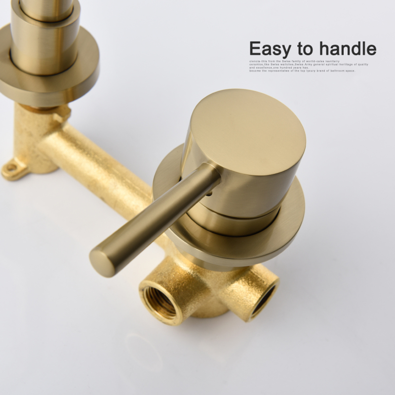 Tecmolog Bathroom Basin Mixer with 360° Swiveling spout, Brass Brushed gold Water Tap with Aerator,Wall Mounted and Concealed sink Faucet BJ6083A