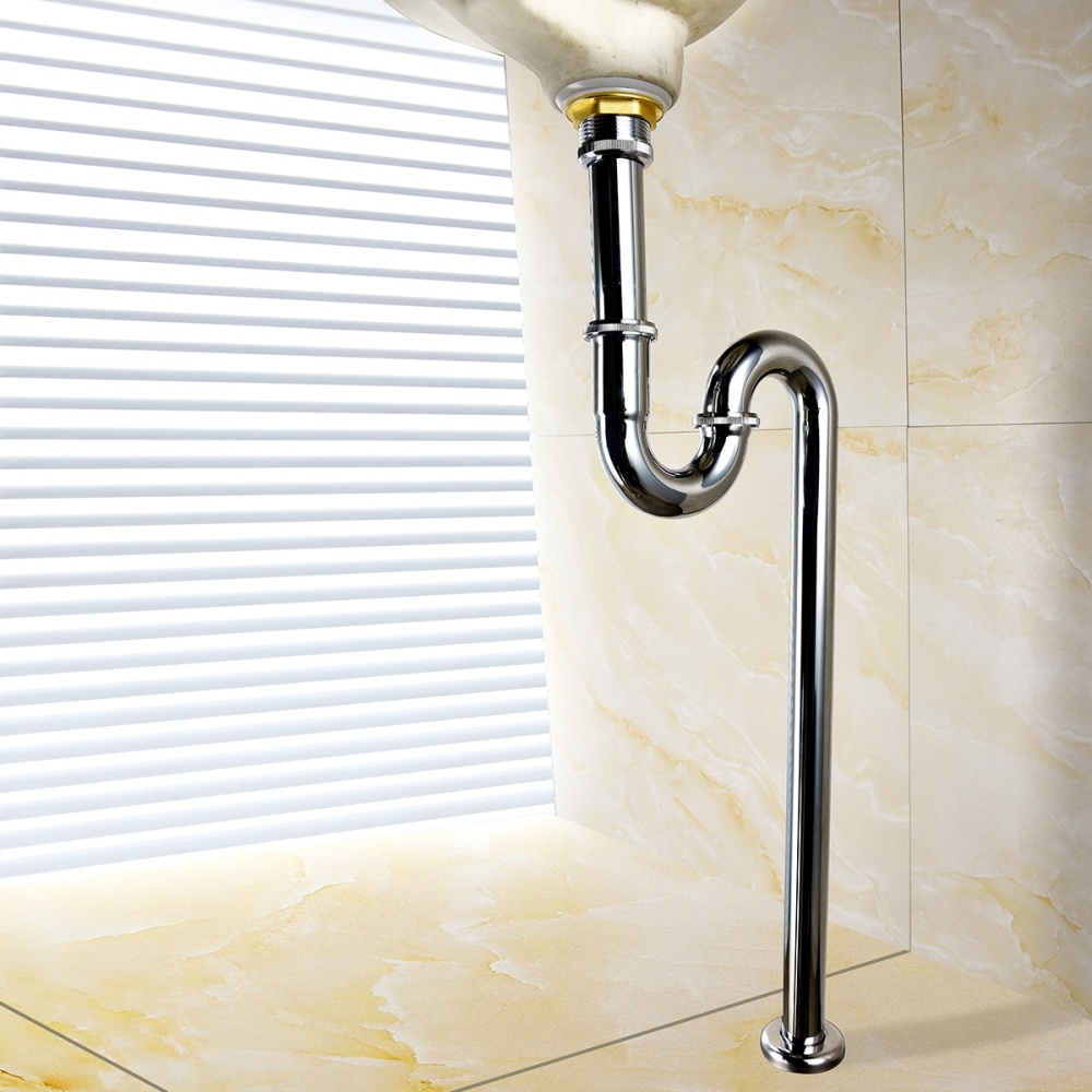 Tecmolog Sink Trap Brass S Trap for Bathroom Sink Kitchen Sink Sewer Pipe Drain Tube S Trap Chrome WT04