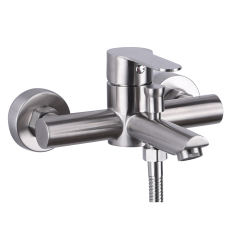 Tecmolog Stainless Steel Brushd Nickle Bathroom Faucet, Wall-Mounted Shower Set and Height Adjustable Sliding Bar SNA516/SNA516F/SBH156/SBH156F