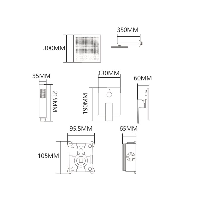 Tecmolog Black Shower Combo Set Brass Body Wall Mounted Shower Systems with 12" Rain Shower and Handheld, Shower Trim Kit with Rough-In Valve BB314B