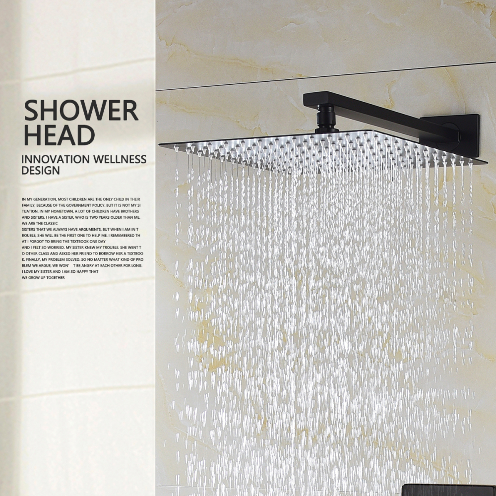 Tecmolog Black Shower Combo Set Brass Body Wall Mounted Shower Systems with 12" Rain Shower and Handheld, Shower Trim Kit with Rough-In Valve BB314B