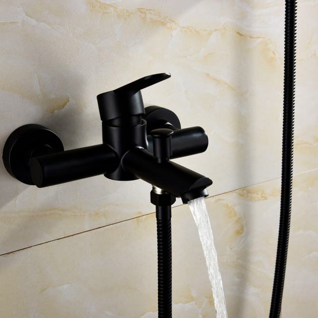 Tecmolog Stainless Steel Black Bathroom Faucet , Wall-Mounted Shower Set and Height Adjustable Sliding Bar SNA516B/SNA516BF/SBH156B/SBH156BF