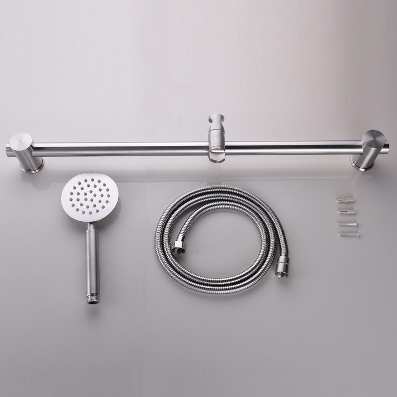 Tecmolog Stainless Steel Brushd Nickle Bathroom Faucet, Wall-Mounted Shower Set and Height Adjustable Sliding Bar SNA516/SNA516F/SBH156/SBH156F