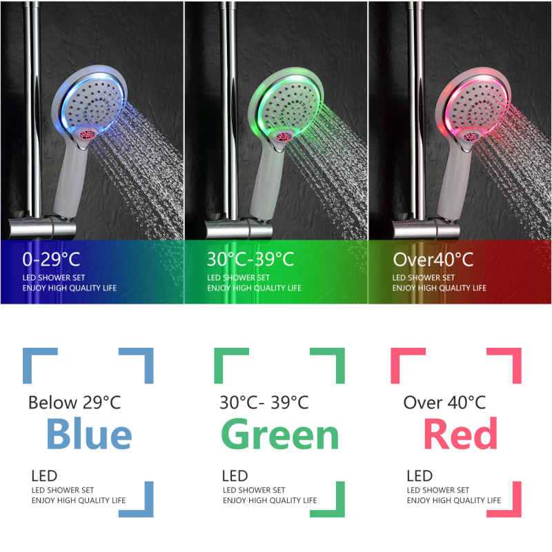 Tecmolog ABS Plastic Handheld Showerheads, Water Temperature Controlled Color Changing LED Shower-Head BS150W/BS150B