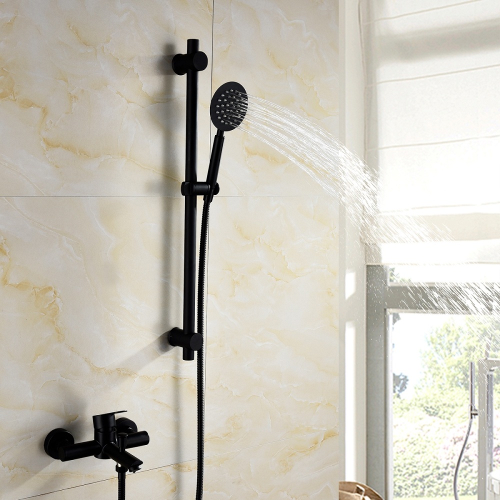 Tecmolog Stainless Steel Black Bathroom Faucet , Wall-Mounted Shower Set and Height Adjustable Sliding Bar SNA516B/SNA516BF/SBH156B/SBH156BF