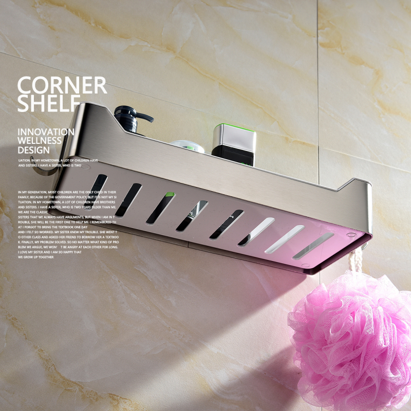 Tecmolog Stainless Steel Black/Nickel/Gold/Chrome Corner Shelf Caddy Bathing Platform with Hooks Wall Nail Storage SBH190/SBH190B/SBH190J/SBH190NA