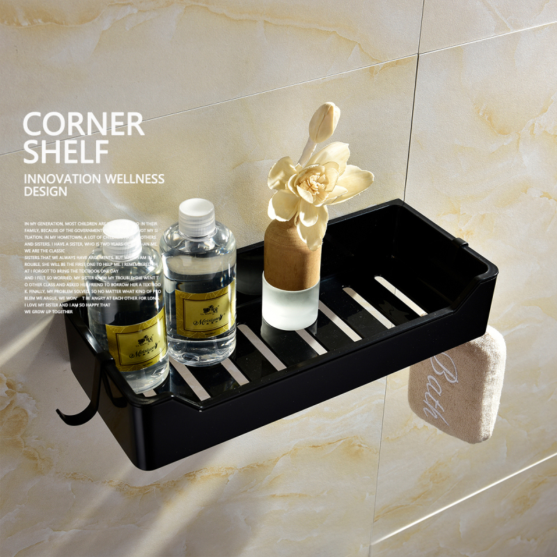 Tecmolog Stainless Steel Black/Nickel/Gold/Chrome Corner Shelf Caddy Bathing Platform with Hooks Wall Nail Storage SBH190/SBH190B/SBH190J/SBH190NA