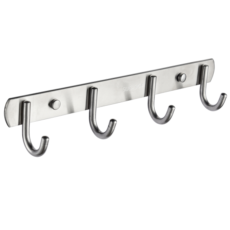 Tecmolog Stainless Steel Self Adhesive and Drill Coat/Towel Hook Rack Rail with  Heavy Duty Hooks, Brushed Nickel and Wall Mounted Hook SBH183-4