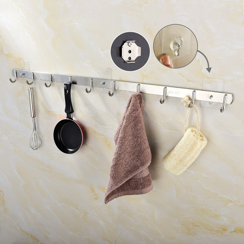 Tecmolog Stainless Steel Self Adhesive and Drill Coat/Towel Hook Rack Rail with  Heavy Duty Hooks, Brushed Nickel and Wall Mounted Hook SBH183-4