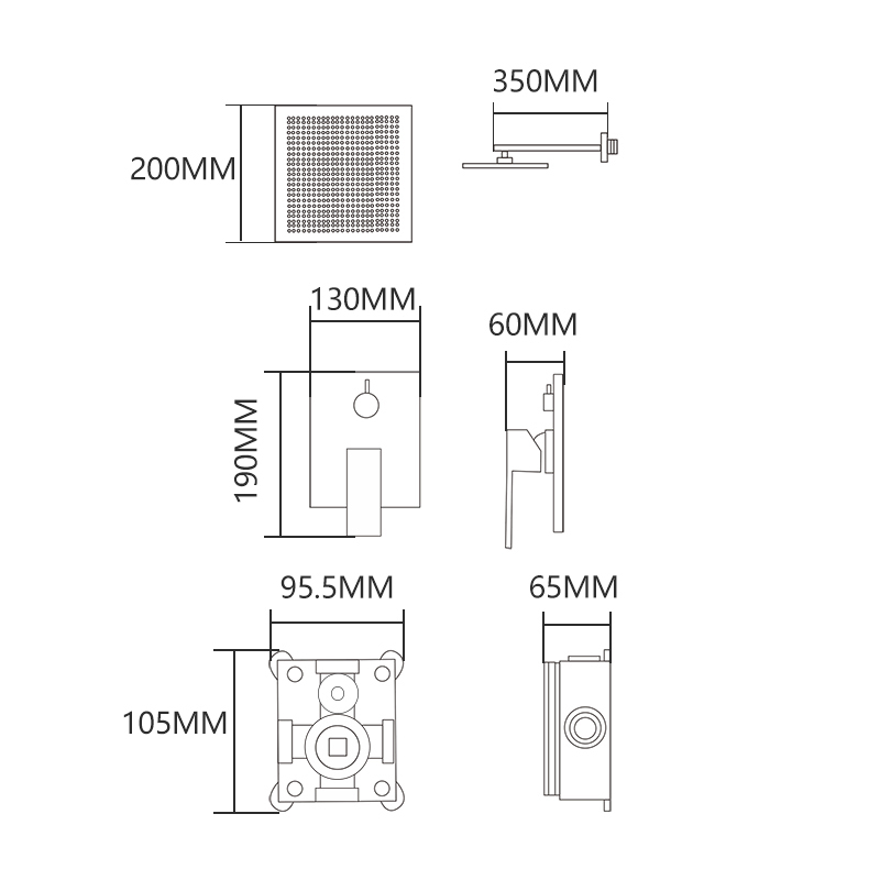 Tecmolog Rain Shower System Brass Fixed Shower Head Rain Mixer Shower Combo Wall Mounted Shower Trim Kit with Rough-in Valve BC313A