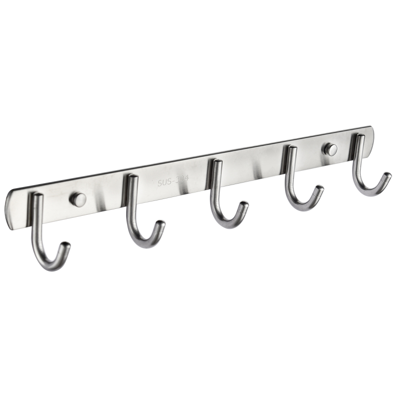 Tecmolog Stainless Steel Self Adhesive and Drill Coat/Towel Hook Rack Rail with  Heavy Duty Hooks, Brushed Nickel and Wall Mounted Hook SBH183-4