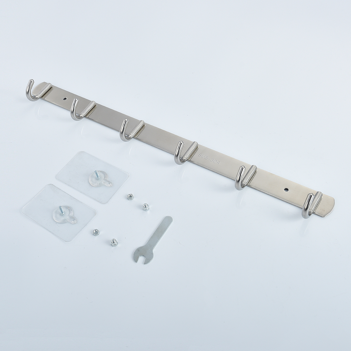 Tecmolog Stainless Steel Self Adhesive and Drill Coat/Towel Hook Rack Rail with  Heavy Duty Hooks, Brushed Nickel and Wall Mounted Hook SBH183-4