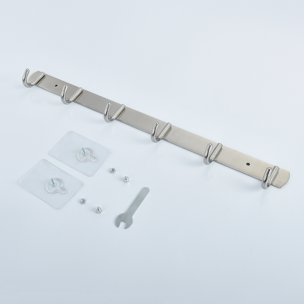 Tecmolog Stainless Steel Self Adhesive and Drill Coat/Towel Hook Rack Rail with  Heavy Duty Hooks, Brushed Nickel and Wall Mounted Hook SBH183-4