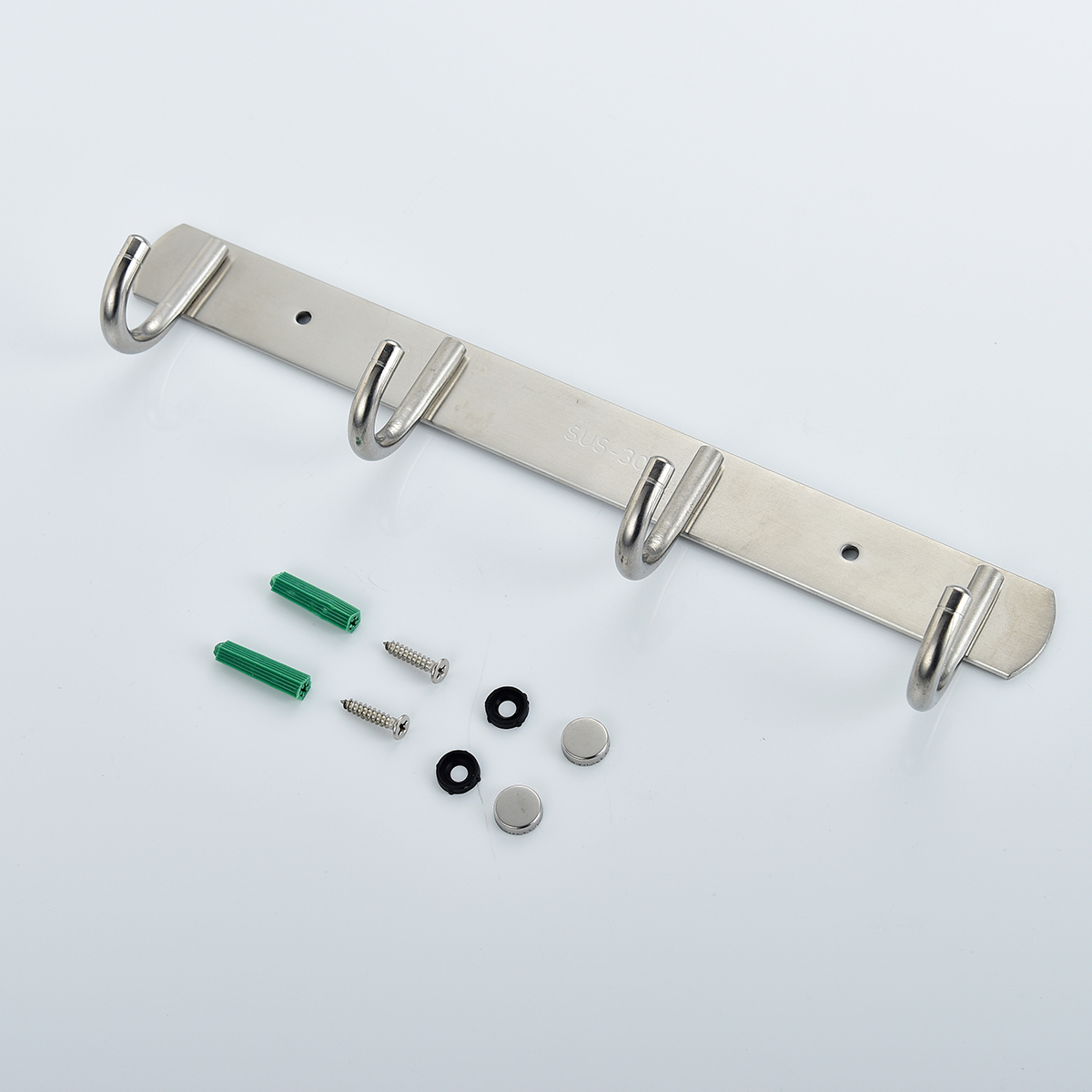 Tecmolog Stainless Steel Self Adhesive and Drill Coat/Towel Hook Rack Rail with  Heavy Duty Hooks, Brushed Nickel and Wall Mounted Hook SBH183-4