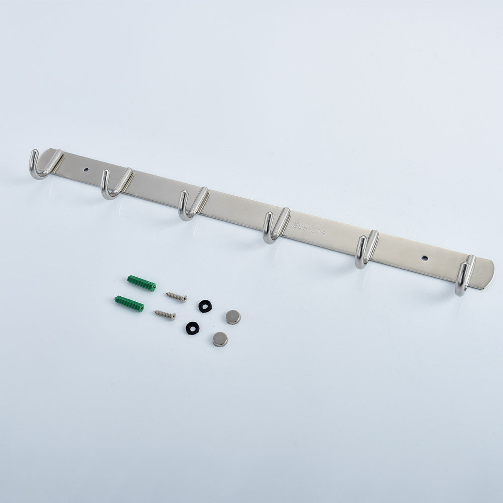 Tecmolog Stainless Steel Self Adhesive and Drill Coat/Towel Hook Rack Rail with  Heavy Duty Hooks, Brushed Nickel and Wall Mounted Hook SBH183-4