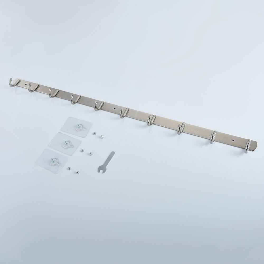 Tecmolog Stainless Steel Self Adhesive and Drill Coat/Towel Hook Rack Rail with  Heavy Duty Hooks, Brushed Nickel and Wall Mounted Hook SBH183-4