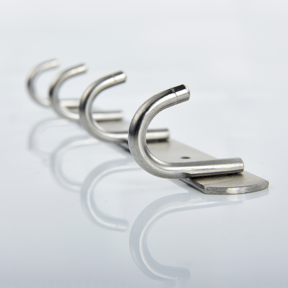 Tecmolog Stainless Steel Self Adhesive and Drill Coat/Towel Hook Rack Rail with  Heavy Duty Hooks, Brushed Nickel and Wall Mounted Hook SBH183-4