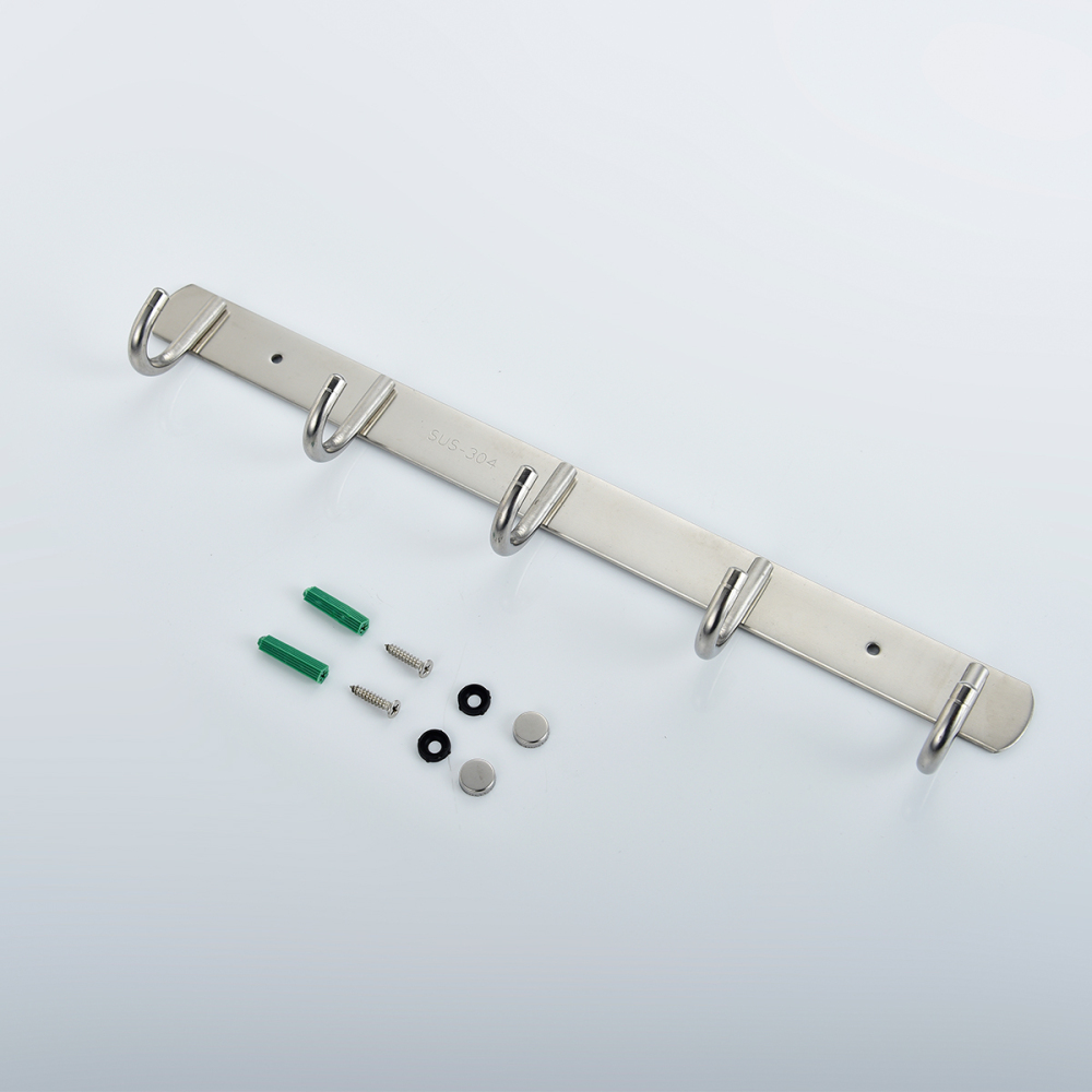 Tecmolog Stainless Steel Self Adhesive and Drill Coat/Towel Hook Rack Rail with  Heavy Duty Hooks, Brushed Nickel and Wall Mounted Hook SBH183-4