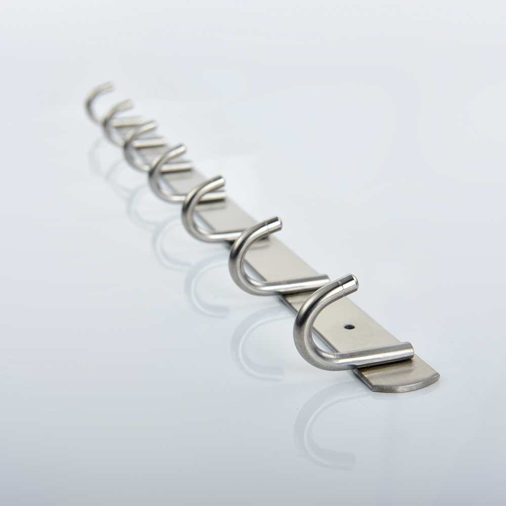 Tecmolog Stainless Steel Self Adhesive and Drill Coat/Towel Hook Rack Rail with  Heavy Duty Hooks, Brushed Nickel and Wall Mounted Hook SBH183-4