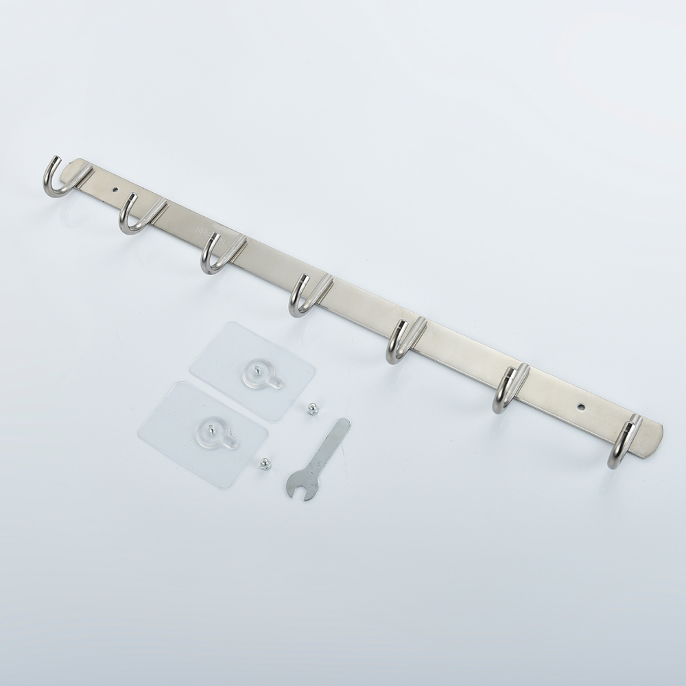 Tecmolog Stainless Steel Self Adhesive and Drill Coat/Towel Hook Rack Rail with  Heavy Duty Hooks, Brushed Nickel and Wall Mounted Hook SBH183-4