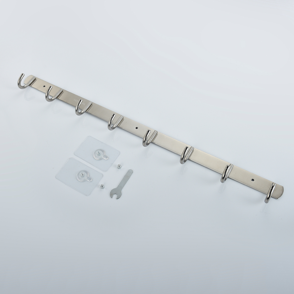 Tecmolog Stainless Steel Self Adhesive and Drill Coat/Towel Hook Rack Rail with  Heavy Duty Hooks, Brushed Nickel and Wall Mounted Hook SBH183-4