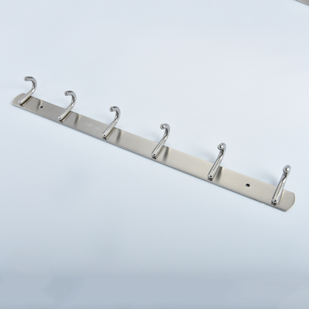 Tecmolog Stainless Steel Self Adhesive and Drill Coat/Towel Hook Rack Rail with  Heavy Duty Hooks, Brushed Nickel and Wall Mounted Hook SBH183-4