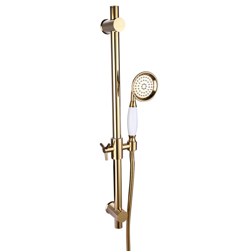 Tecmolog Brass gold shower Sliding bar/Shower Set, With handheld shower head and shower hose, Adjustable Height BJ4022/BJ4022F