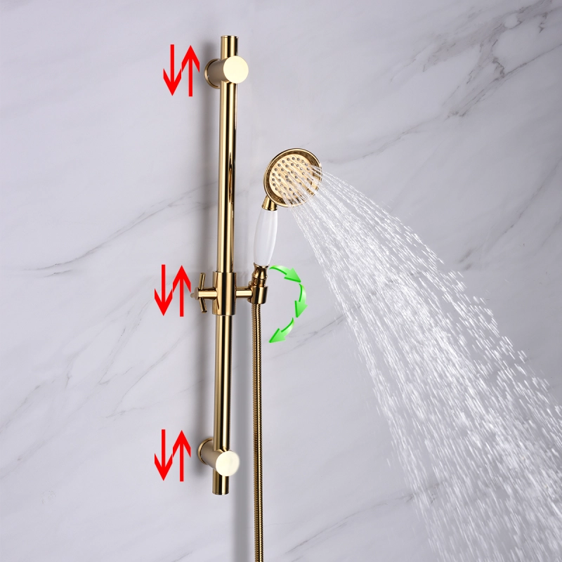Tecmolog Brass gold shower Sliding bar/Shower Set, With handheld shower head and shower hose, Adjustable Height BJ4022/BJ4022F
