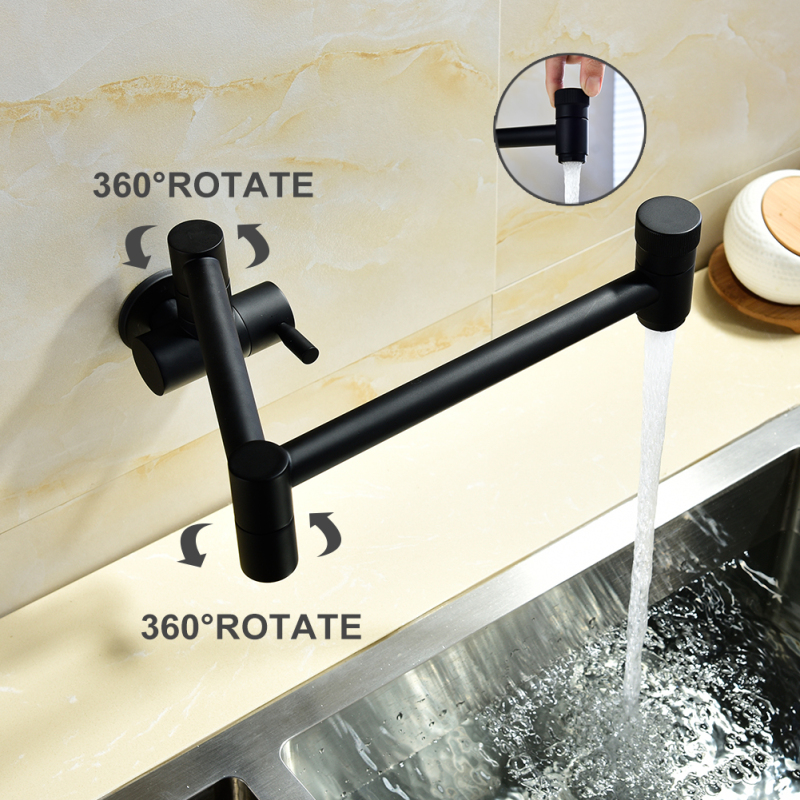 Tecmolog Wall Mount Kitchen Faucet, Brass 360 Rotatable Folding Lengthened  Sink Taps with Double Switch and Single Handle CT165NA/CT165/CT165R/CT165B