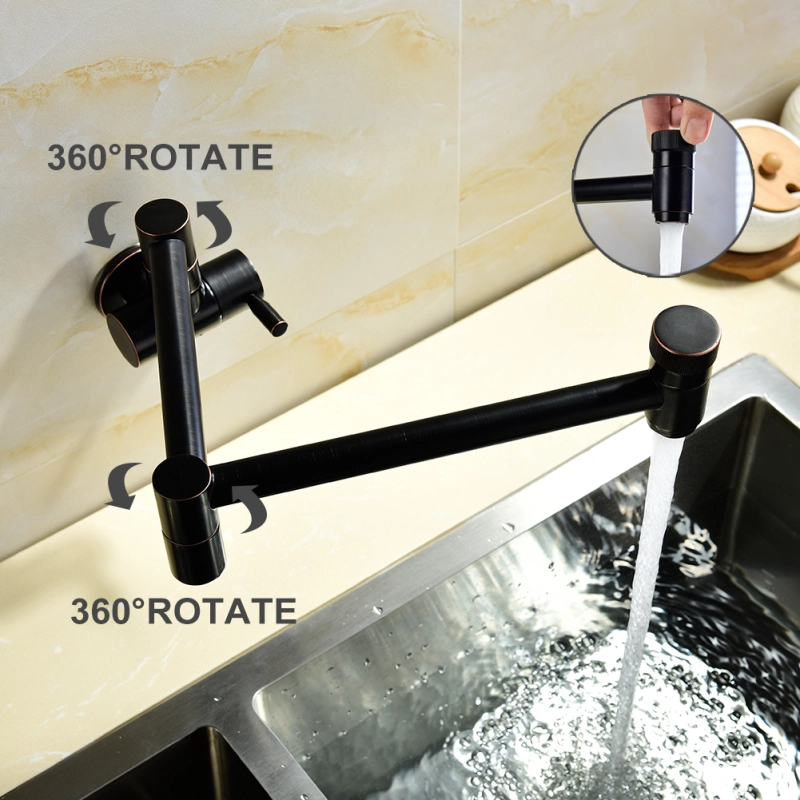 Tecmolog Wall Mount Kitchen Faucet, Brass 360 Rotatable Folding Lengthened  Sink Taps with Double Switch and Single Handle CT165NA/CT165/CT165R/CT165B