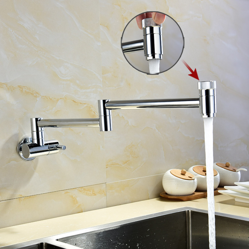 Tecmolog Wall Mount Kitchen Faucet, Brass 360 Rotatable Folding Lengthened  Sink Taps with Double Switch and Single Handle CT165NA/CT165/CT165R/CT165B