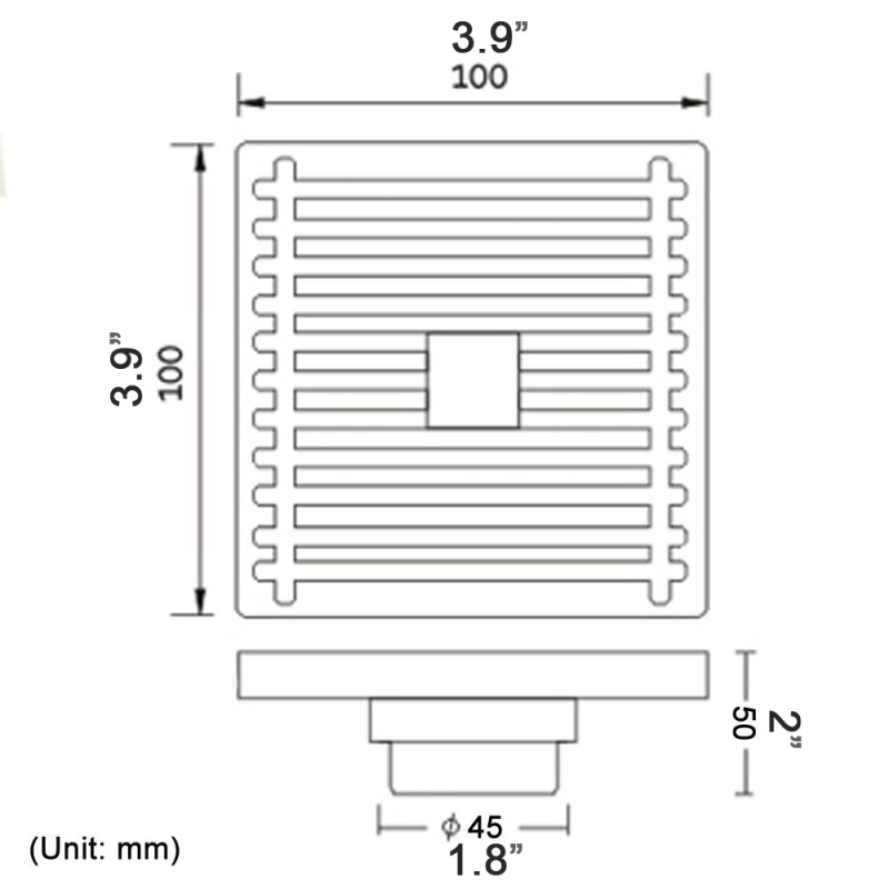 Tecmolog Stainless Steel Chrome Floor Drain, Rectangular/Square and Linear Hair Catcher Shower Drain for Bathroom and Kitchen FD004/FD004A